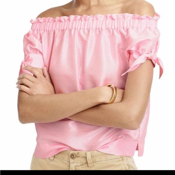 J. Crew Tops - Off-Shoulder Pink Silk Blouse